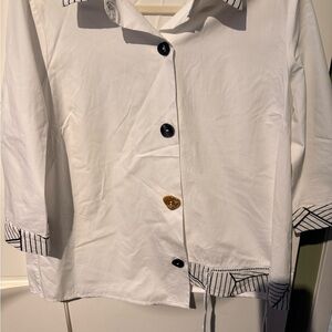 White Button-Up Shirt with Black Accents